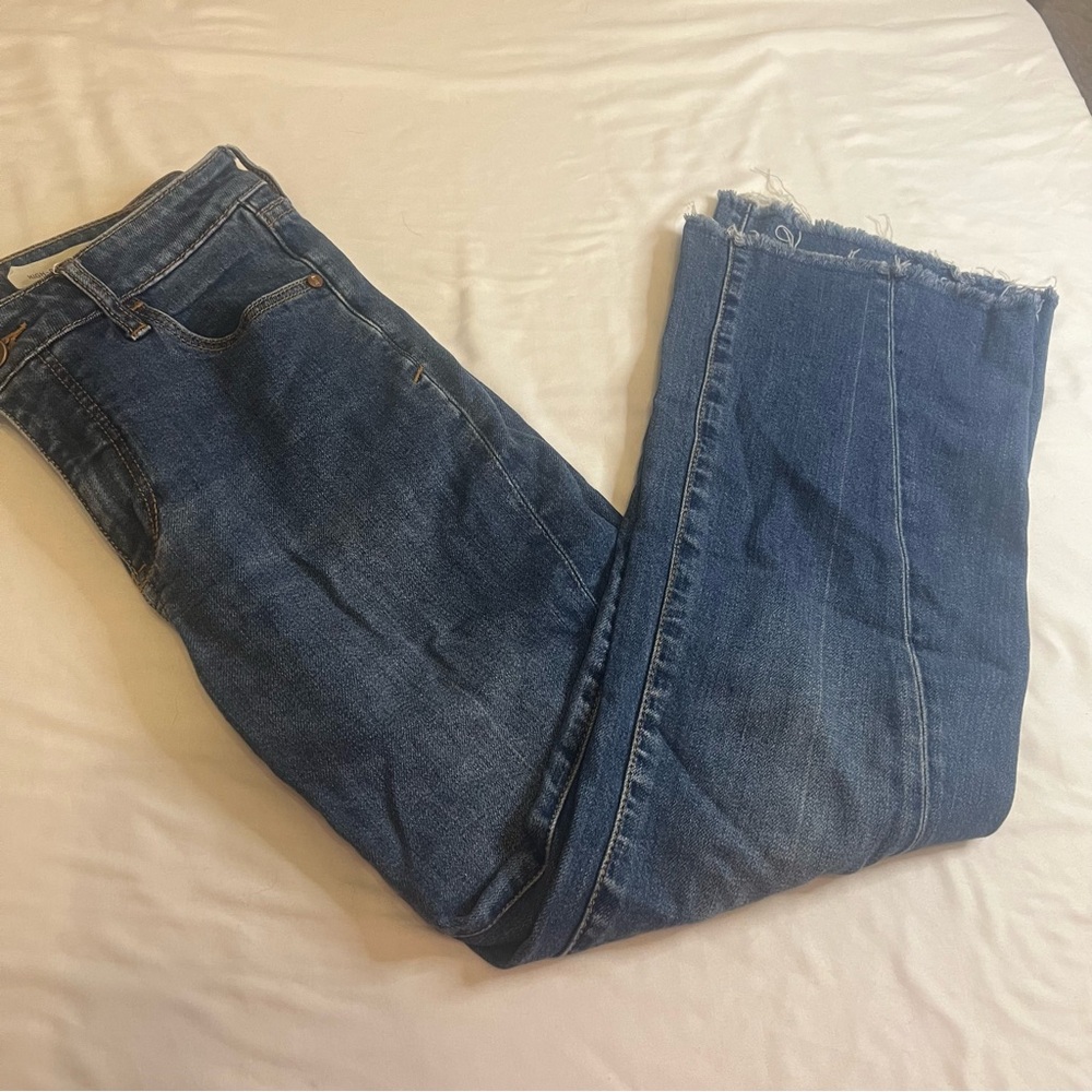 Pilcro Anthropologie High-Rise Flare Jeans Size 26 Raw Hem